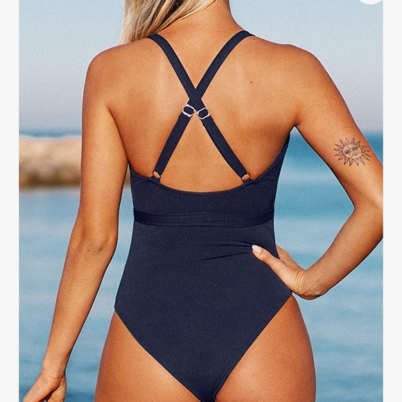 Navy one piece wrap swimsuit - Picture 2 of 2